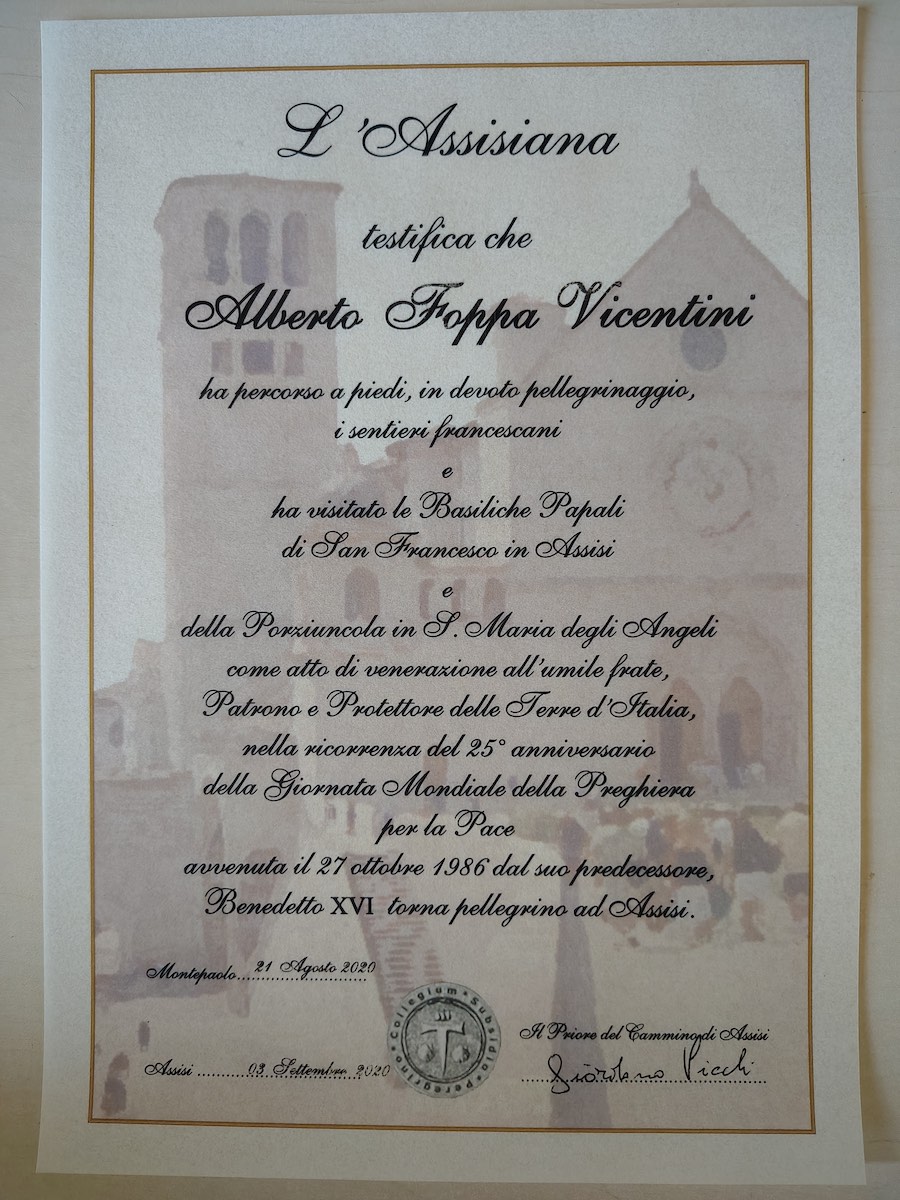 Cammino di Assisi - Assisiana, documento ufficiale