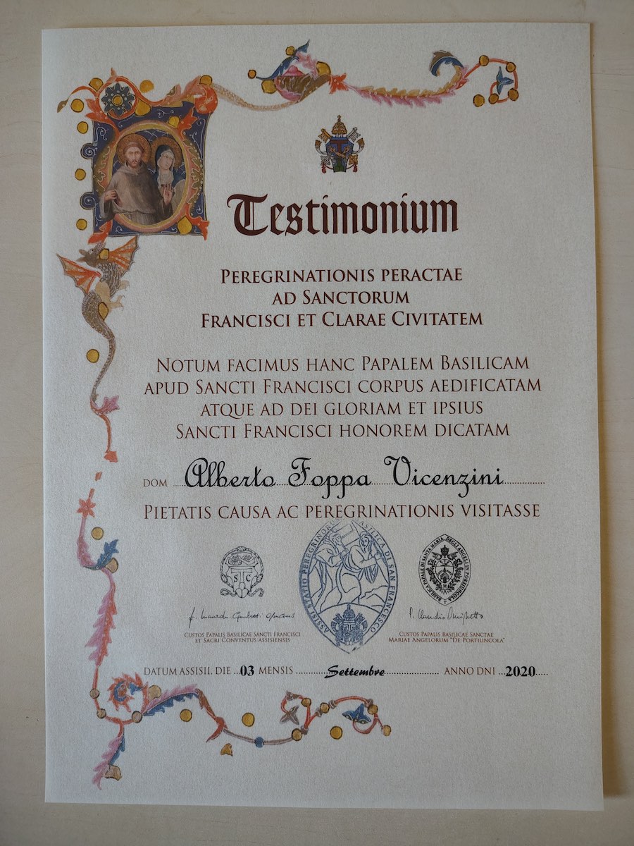 Cammino di Assisi - Testimonium non ufficiale