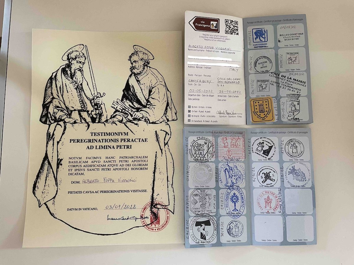 Via Francigena - Testimonium e credenziale del pellegrino a Roma in Piazza San Pietro